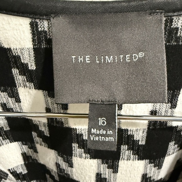 The Limited Black White Trench Coat Houndstooth Pattern Leather Trim w/ Pockets - Picture 6 of 9